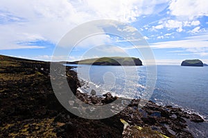 Vestmannaeyjar island beach day view, Iceland landscape.Surtsey island