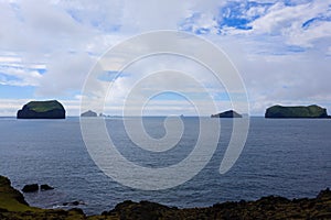 Vestmannaeyjar island beach day view, Iceland landscape.Surtsey island