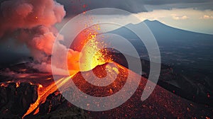 The Vesuvius eruption volcano erupted and spewed molten lava into the atmosphere with force. Generated AI