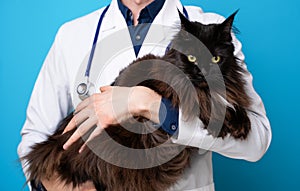 Vet with black cat in his arms nd