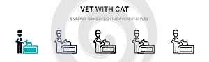 Vet with cat icon in filled, thin line, outline and stroke style. Vector illustration of two colored and black vet with cat vector