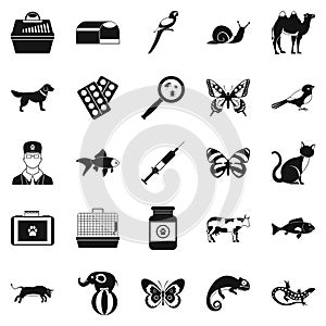 Vet clinic icons set, simple style