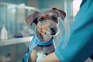 Vet examining cute dog in veterinary clinic, Generative AI