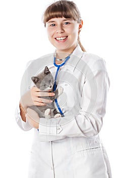 Vet with stethoscope and kitten