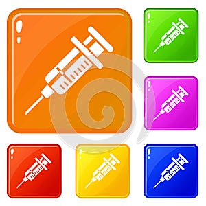 Vet syringe icons set vector color