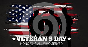 Veterans Day. America, USA flag. Text Honoring all who served. 3d illustration.