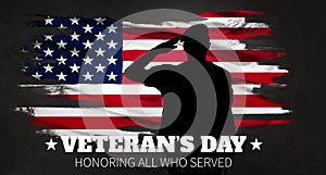 Veterans Day. America, USA flag. Text Honoring all who served. 3d illustration.