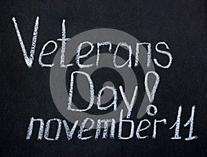 Veterans Day chalkboard lettering with date 11 November