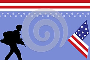 Veterans day copy space.Honoring all who served. Letter V logo with USA flag and soldiers as a symbol of veterans.flag USA design