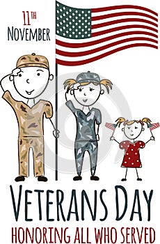 Veterans day greeting card with kids