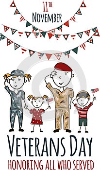 Veterans day greeting card with kids