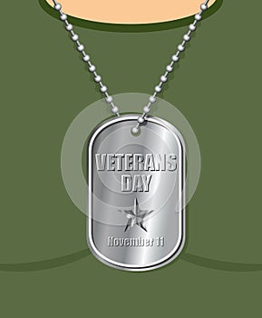 Veterans Day. Military Medallion from soldier in neck. Soldiers