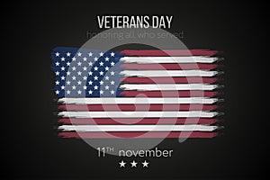 Veterans day, November 11 background with ink USA flag