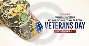 Veterans Day November 11 Design with US Army cap on side