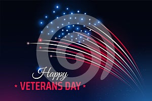 Veterans day november 11, template american fireworks blue sky background. Fireworks US flag. November 11th Happy Veterans Day,