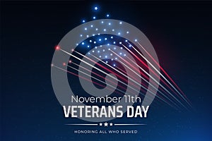 Veterans day november 11, template american fireworks blue sky background. Fireworks US flag. November 11th Happy Veterans Day,