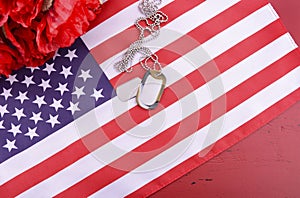 Veterans Day USA Flag with dog tags