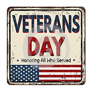 Veterans day vintage metal sign