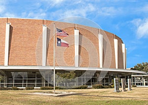 Veterans Memorial Garden with Dallas Memorial Auditorium in the background.