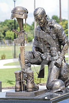 Veterans Memorial Soldier Helmet and Rifle Bronze Statue 3
