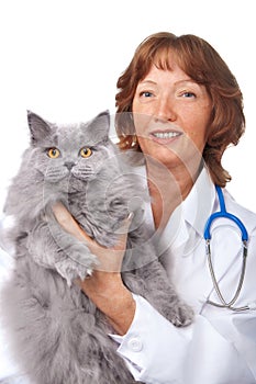 Veterinarian with cat isolated