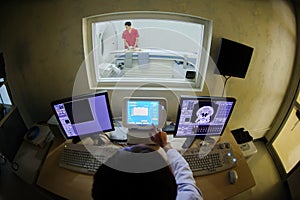 Veterinarian doctor with MRI computer control photo