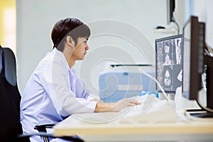 Veterinarian doctor working in MRI room