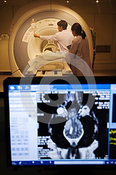 Veterinarian doctor working in MRI scanner room