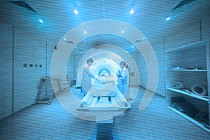 Veterinarian doctor working in MRI scanner room