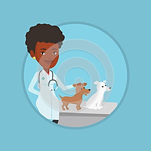 Veterinarian examining dogs vector illustration.