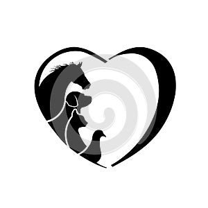 Veterinarian Heart Horse dog cat bird love logo