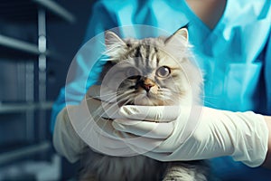 veterinarian treats a cat in a clinic