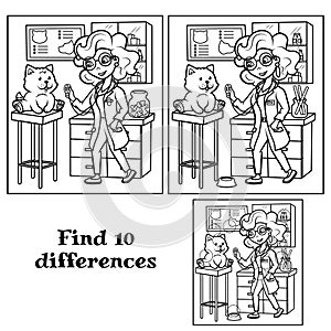 The veterinarian treats the dog. Find 10 differences.