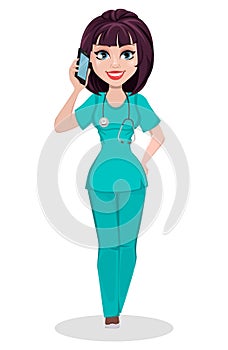 Veterinarian woman. Cute cartoon character