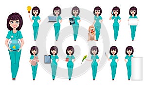 Veterinarian woman. Cute cartoon character photo