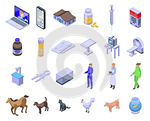 Veterinary appointment icons set isometric vector. Animal pet