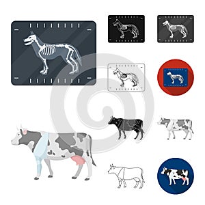Veterinary clinic cartoon,black,flat,monochrome,outline icons in set collection for design. Treatment of a pet vector