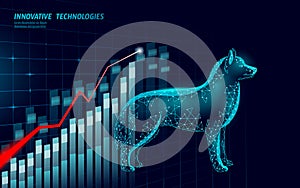 Veterinary clinic dog pet surgery analytics graph. Low poly polygonal 3D dog silhouette laser doctor companion. Animal