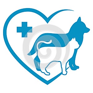 Veterinary clinic symbol with a dog and a cat in the heart