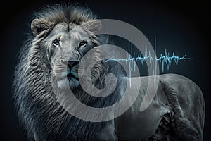 veterinary concept, pulse, lion heartbeat, black background. generative ai .