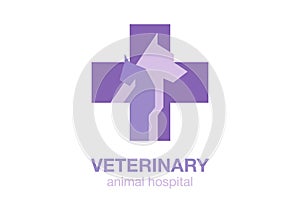 Veterinary cross and pets on white background