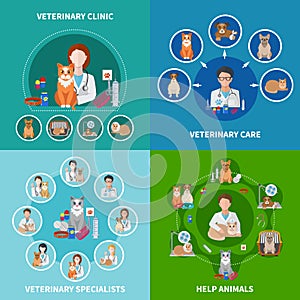 Veterinary Flat Icons Concept