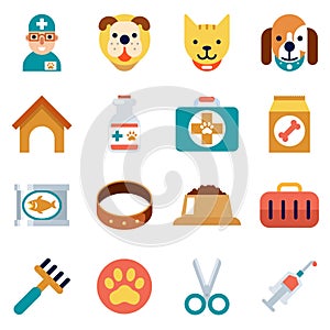 Veterinary flat icons. Pet health care