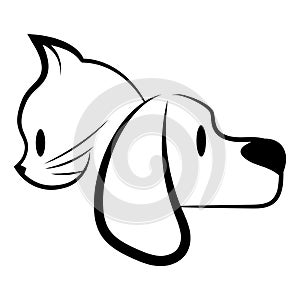 Veterinary logo. Illustration for pet shop. Drawing with pets. Stylized logo with a dog and a cat.