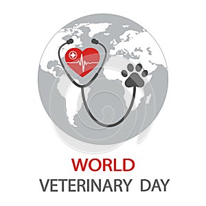 Veterinary logo illustration.Stethoscope with dog heart and paw