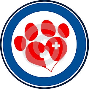 Veterinary Love Paw Print Blue Circle Banner Design With Dog Head And Cross