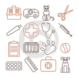 Veterinary pet health care animal medicine icons set isolated