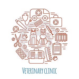 Veterinary pet health care animal medicine icons set