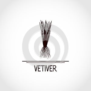 Vetiver. Grass. Emblem, logo. Black silhouette. On a white background