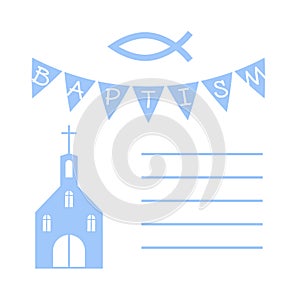 Vetor christian baptism card with a church